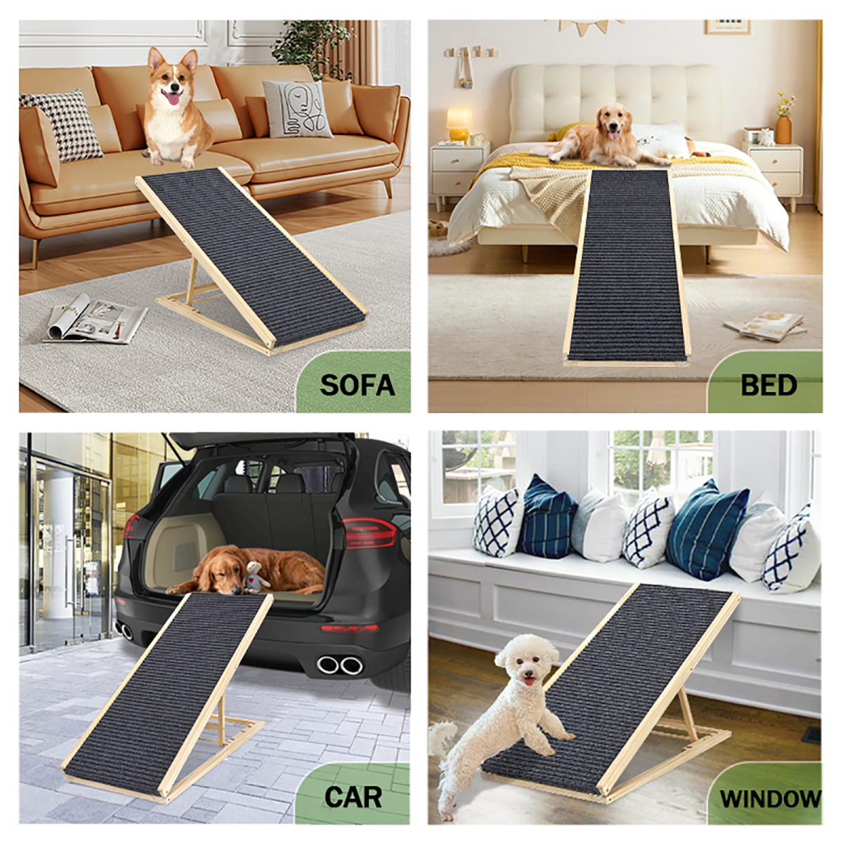 (UPGRADED) Dog Ramp for Bed, Extra Wide Excellent Traction, Pet Ramp for Small Dogs to Get on Couch Car, Non-Slip Rubber Surface, 16