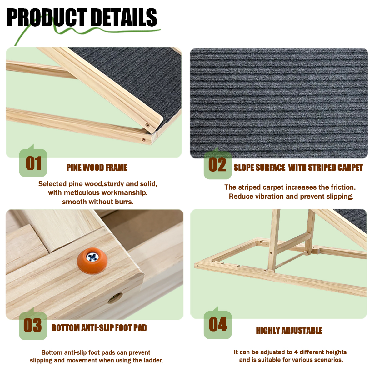 (UPGRADED) Dog Ramp for Bed, Extra Wide Excellent Traction, Pet Ramp for Small Dogs to Get on Couch Car, Non-Slip Rubber Surface, 16