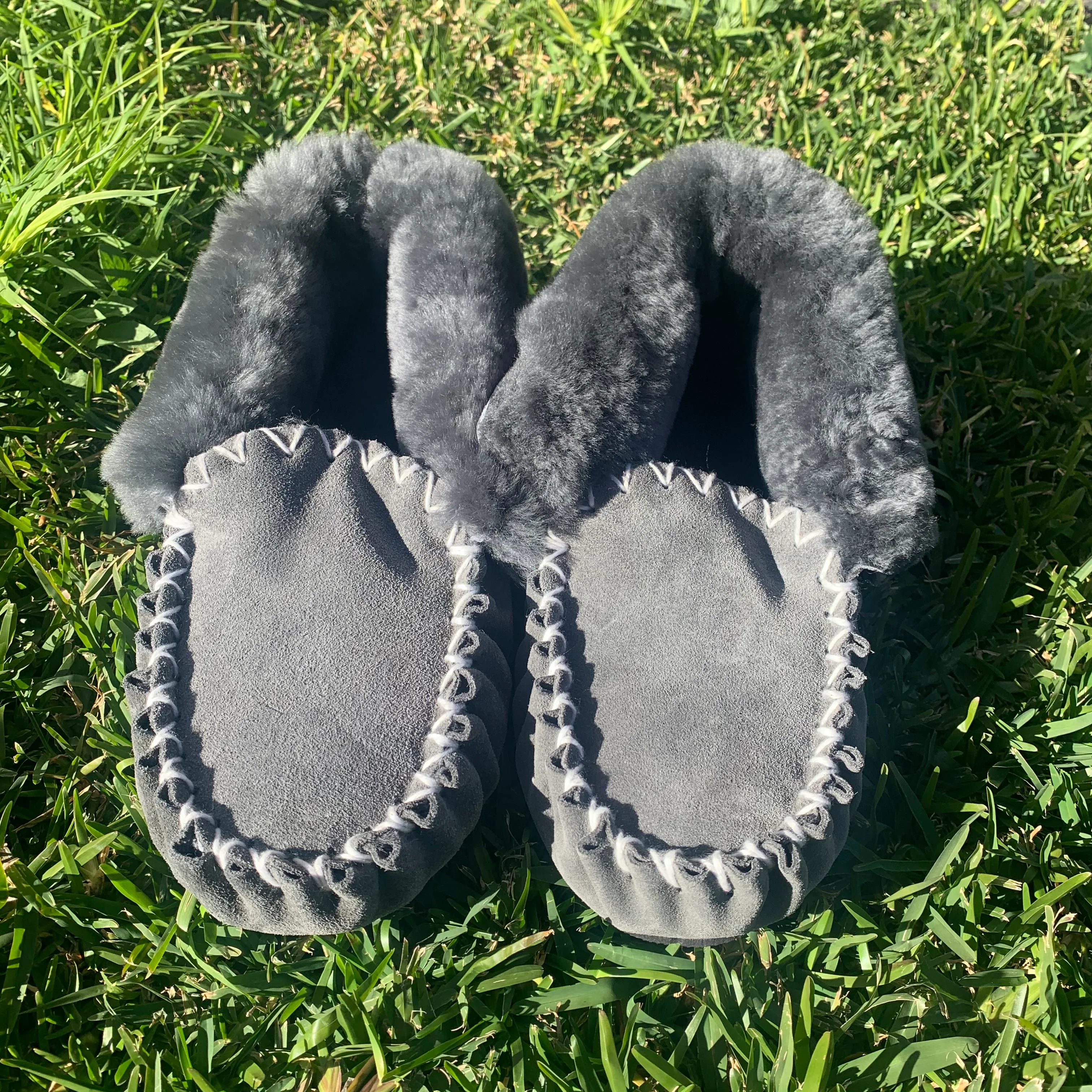Back Supported Moccasins - Grey - Premium Sheepskin Australian Made - Sheepskin Ugg Boots