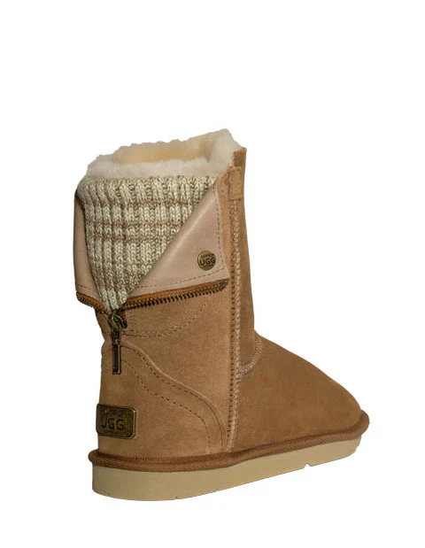 Tundra Australian Made Sheepskin UGG Boots with Knit Collar & Back Zip – Premium Double-Faced Sheepskin Women’s Winter Footwear - Sheepskin Ugg Boots