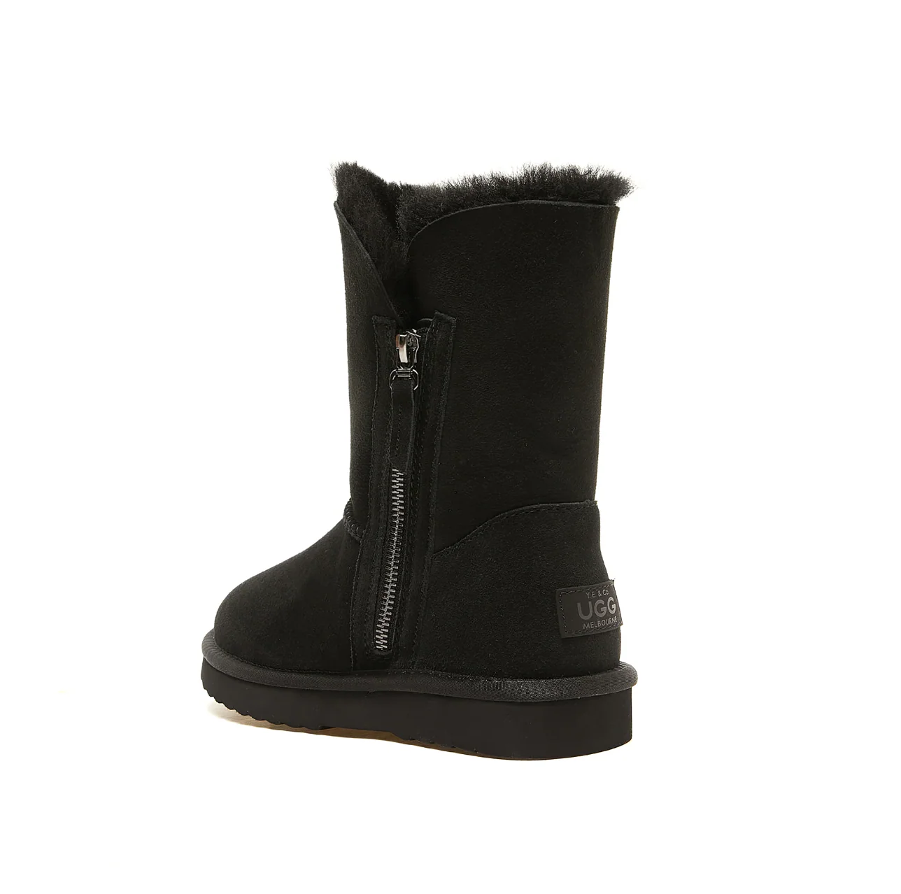 RILEY - WOMEN'S CLASSIC SIDE ZIP UGG BOOT - BLACK - Sheepskin Ugg Boots