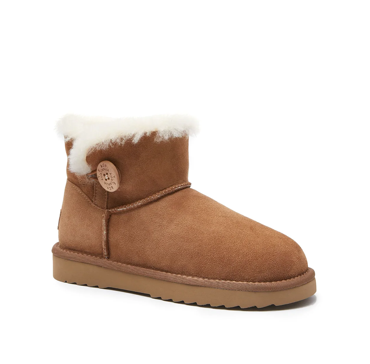 MINI UGG BOOT - WOMEN'S SINGLE BUTTON MINI SHEEPSKIN BOOT - CHESTNUT - Sheepskin Ugg Boots