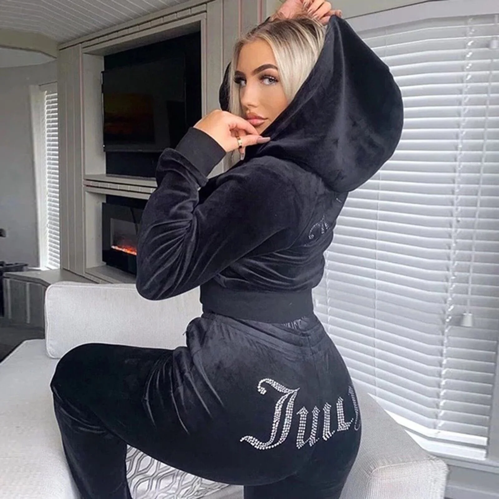 Women's Hoodie Outfits Velour Tracksuit For Velvet Jogging Workout Sets Fashion