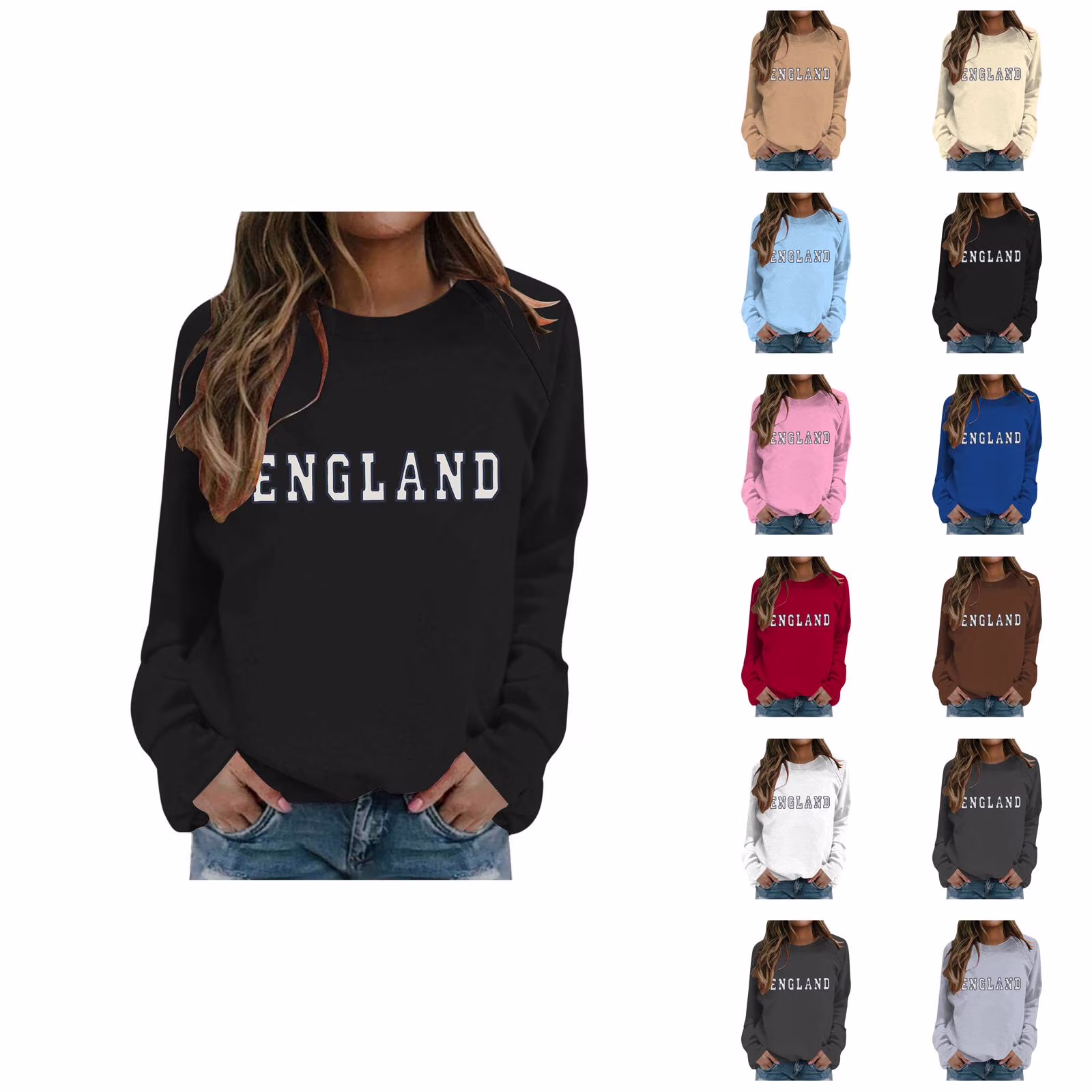 Women's Fashionable British Style Letter Printed Round Neck Long Sleeved Casual Sports Sweatshirt (1) Sweatshirt For Women