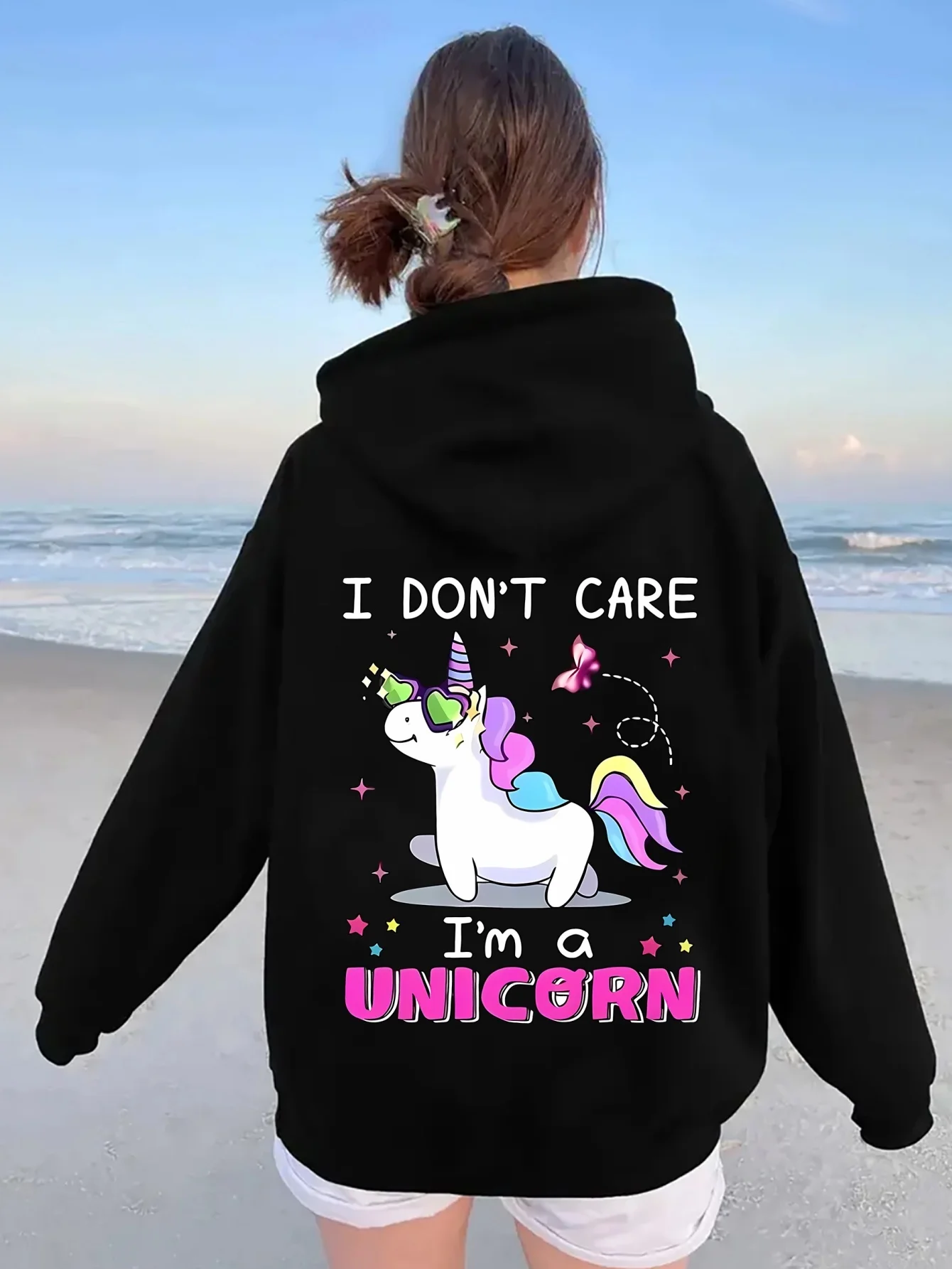 1pc  Women'S Unicorn Print Hoodie - Casual Long Sleeve Pullover with Kangaroo Pocket,  Slight Stretch, All-Season Hooded Top