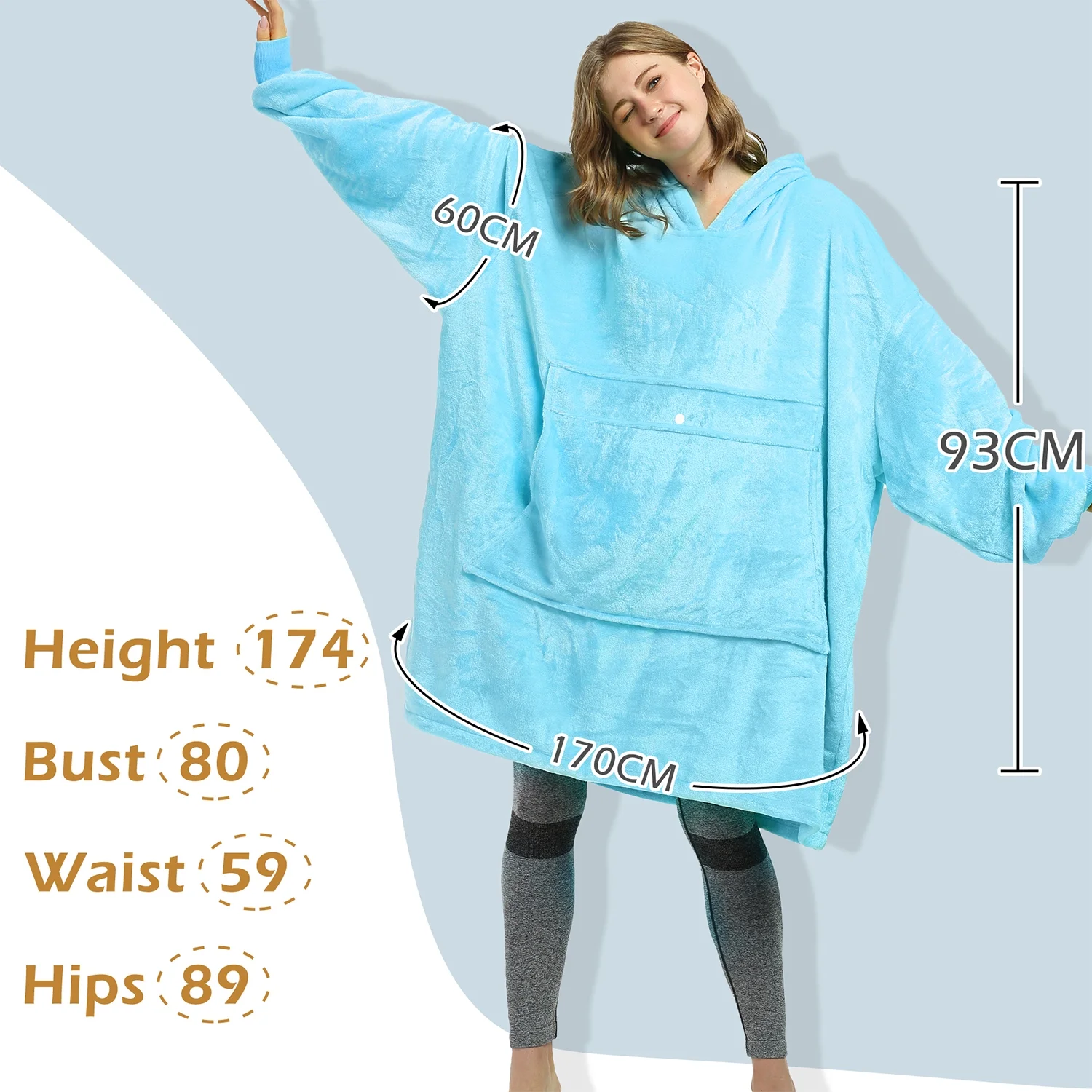 Catalonia Comfy Big Sweater Hooded Blanket Sweatshirt, Super Soft Warm Fleece Pullover for Adults, Blue