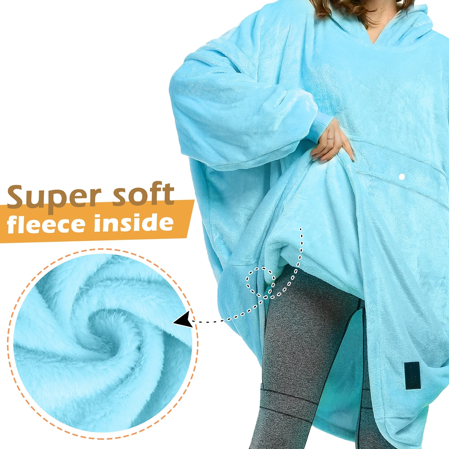 Catalonia Comfy Big Sweater Hooded Blanket Sweatshirt, Super Soft Warm Fleece Pullover for Adults, Blue