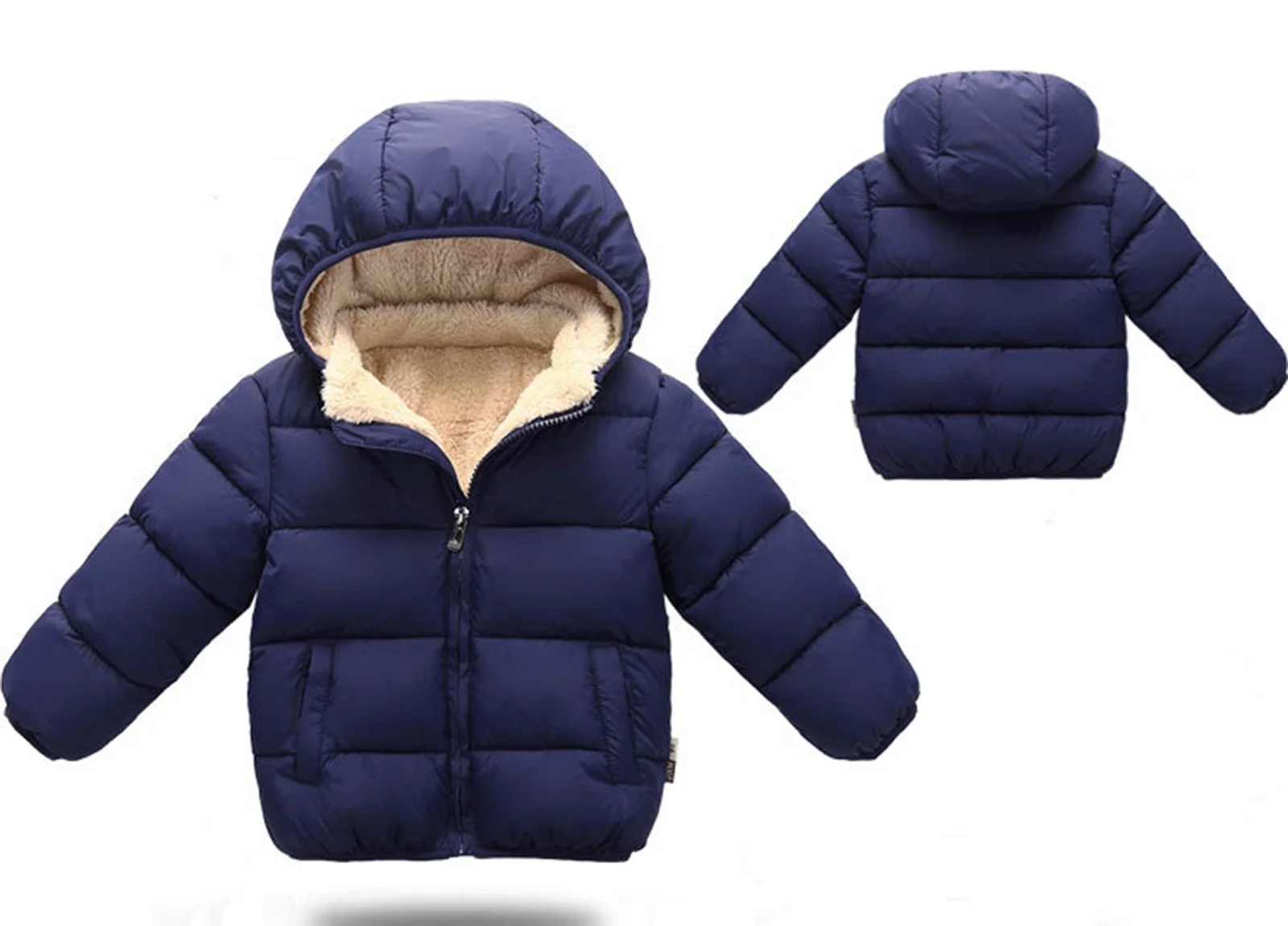 Toddler Boys Jacket Kids Child Toddler Baby Boys Girls Solid Winter Hooded Coat Jacket Thick Warm Outerwear Clothes Outfits Preemie Clothes Girl (Navy,110 3-4 Years)
