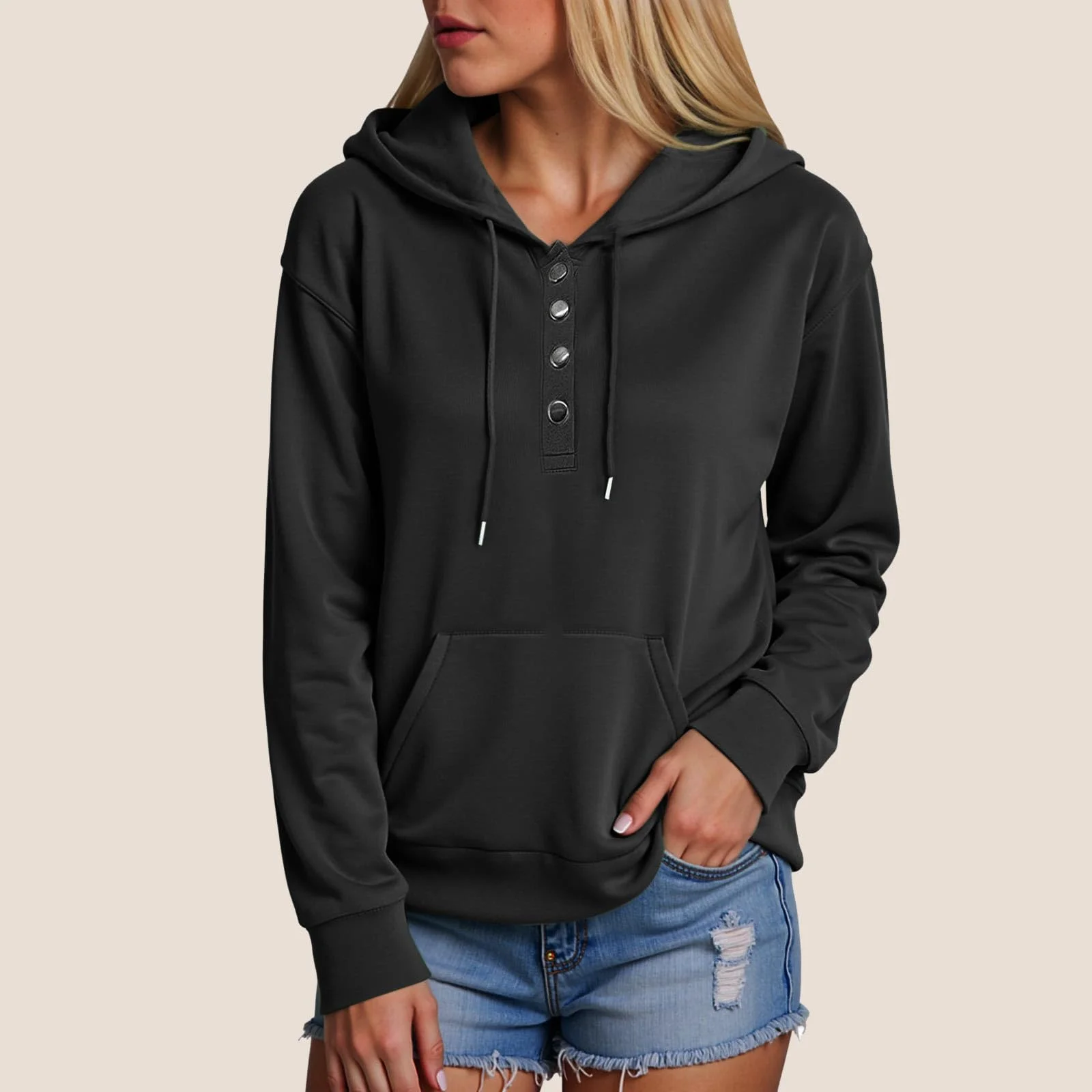 Unbranded Dressy Casual Hoodies For Women Long Sleeve Pullover Tops Drawstring Hooded Sweatshirts Fall Fashion Outfits 2025 Black M