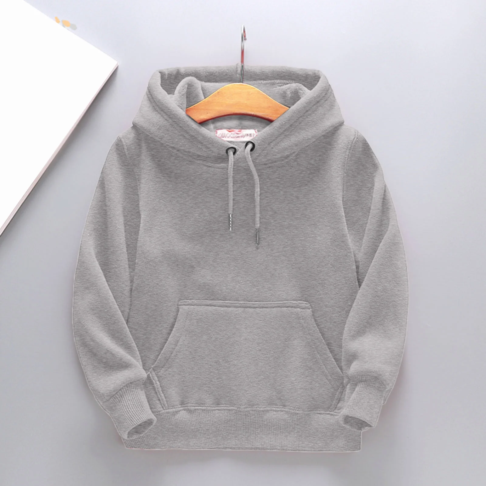 Boys Hoodies Winter Drawstring Hooded Soild Color Print Girls Sweatshirts Kids Pullover with Pockets(130 5-6 Years,Grey)
