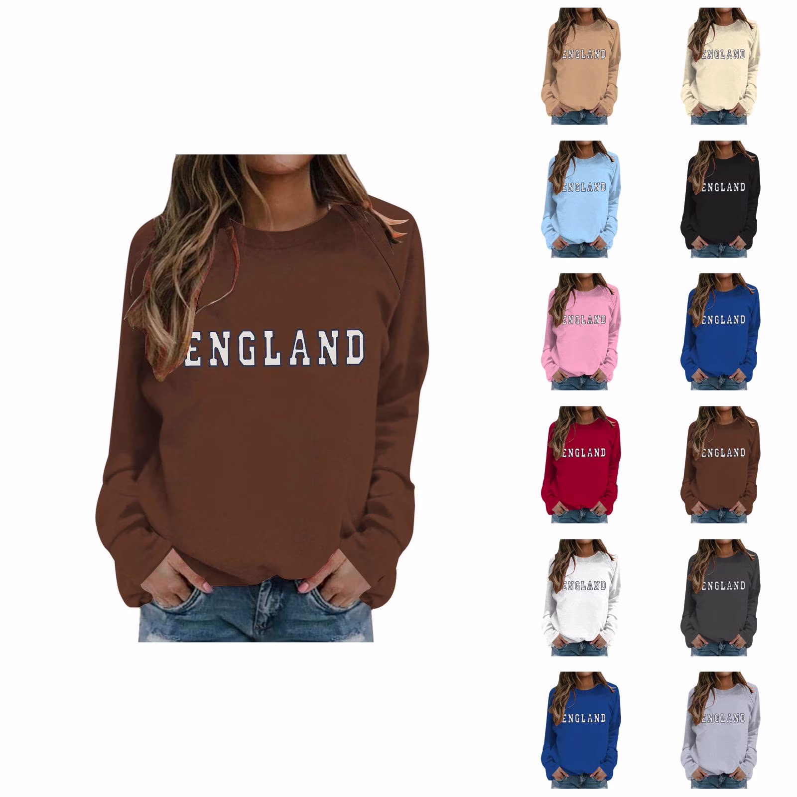 Women's Fashionable British Style Letter Printed Round Neck Long Sleeved Casual Sports Sweatshirt (1) Men’S Hoodie