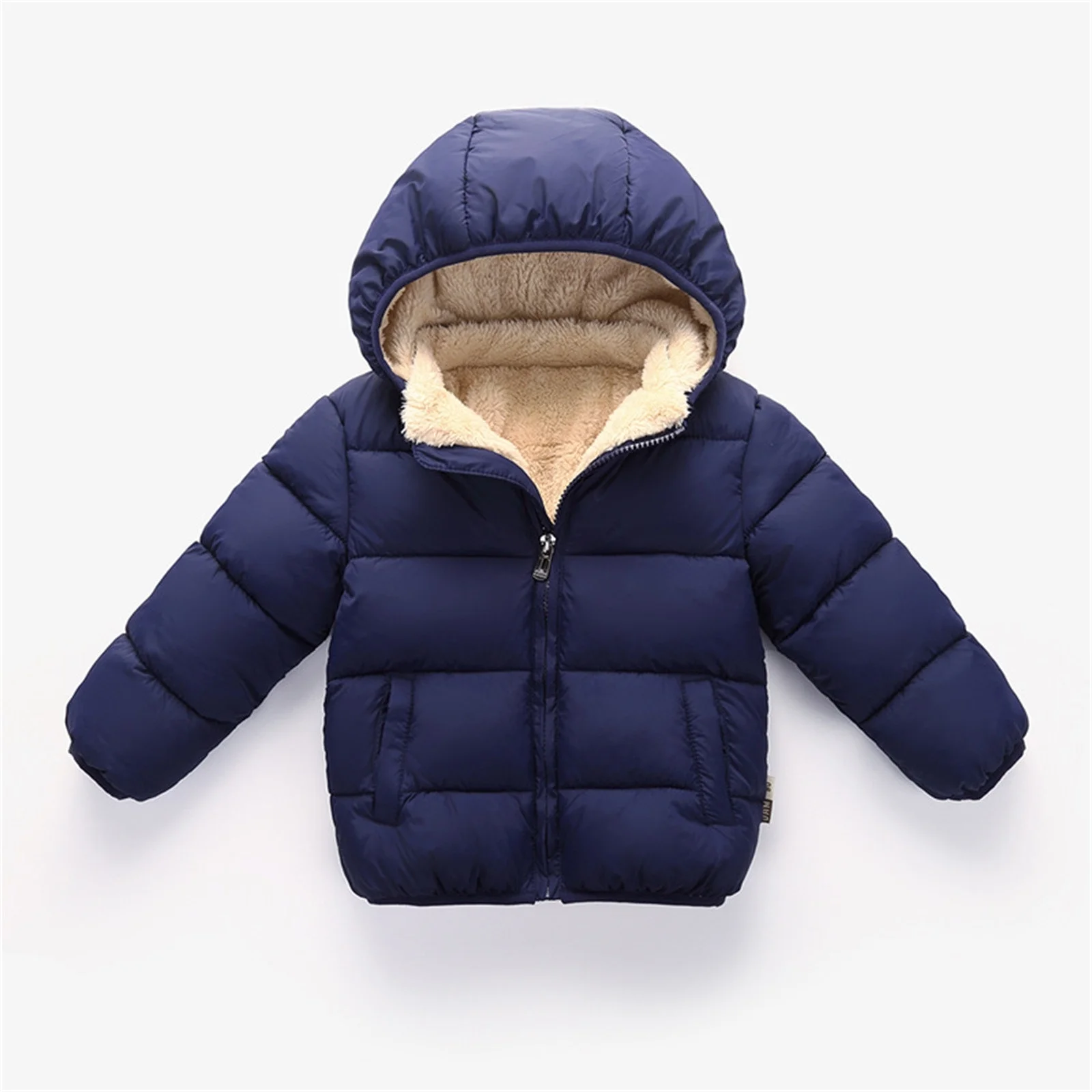 Toddler Boys Jacket Kids Child Toddler Baby Boys Girls Solid Winter Hooded Coat Jacket Thick Warm Outerwear Clothes Outfits Preemie Clothes Girl (Navy,110 3-4 Years)
