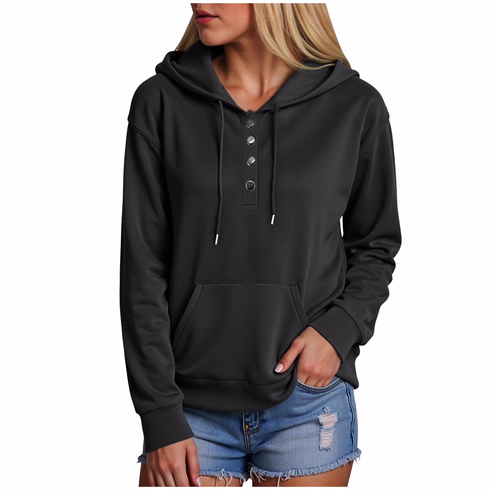 Unbranded Dressy Casual Hoodies For Women Long Sleeve Pullover Tops Drawstring Hooded Sweatshirts Fall Fashion Outfits 2025 Black M