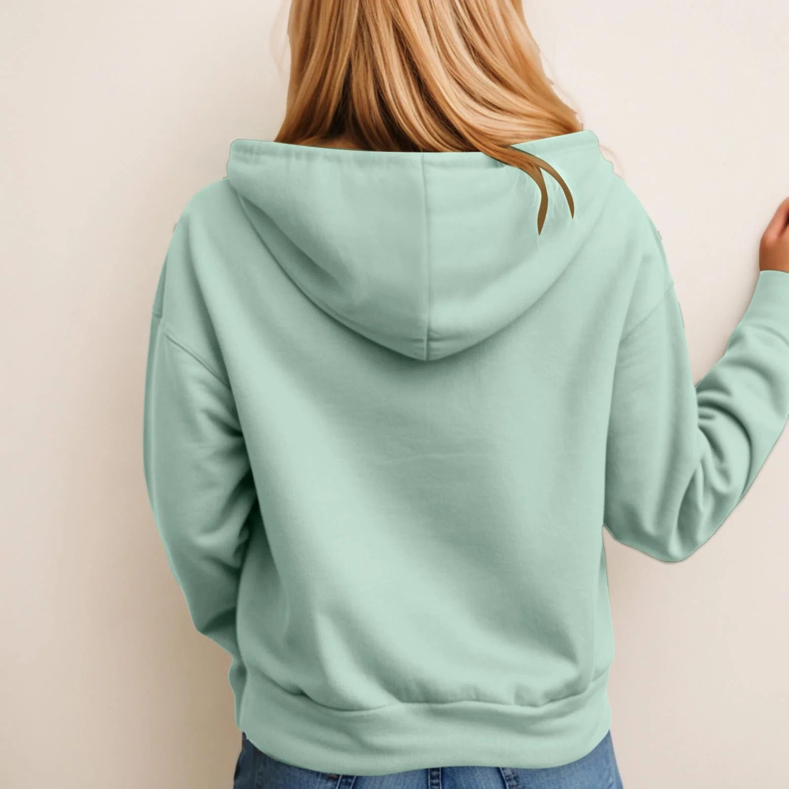 Unbranded Hoodies for Women 2025 Hoodies Button Down Collar Drawstring Hooded Pullover Sweatshirt Casual Long Sleeve Tops Shirts Light Green XXL