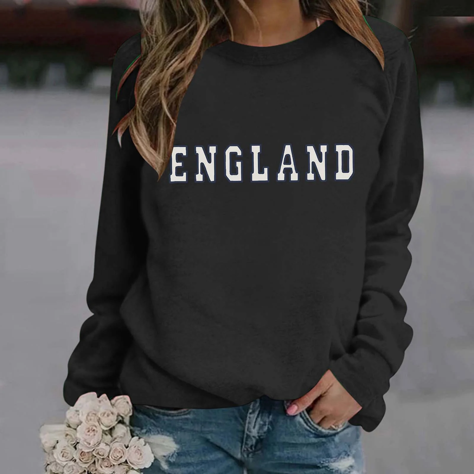 Women's Fashionable British Style Letter Printed Round Neck Long Sleeved Casual Sports Sweatshirt (1) Sweatshirt For Women