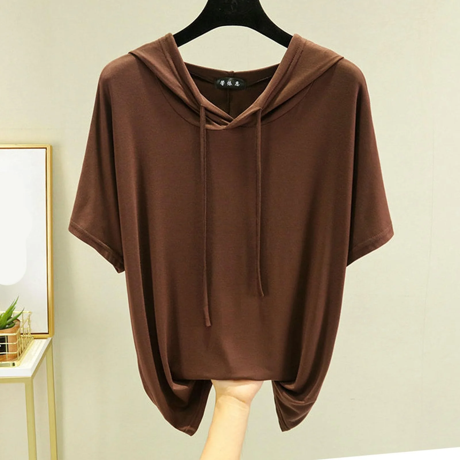 Hoodie Women's Pullover With Hood Casual Plain Hoodie Summer Short Sleeve T Shirt Sports Shirt With Drawstring Loose Comfortable Hoodie Tops Teenager Girls Tops Running Shirt Sweatshirt