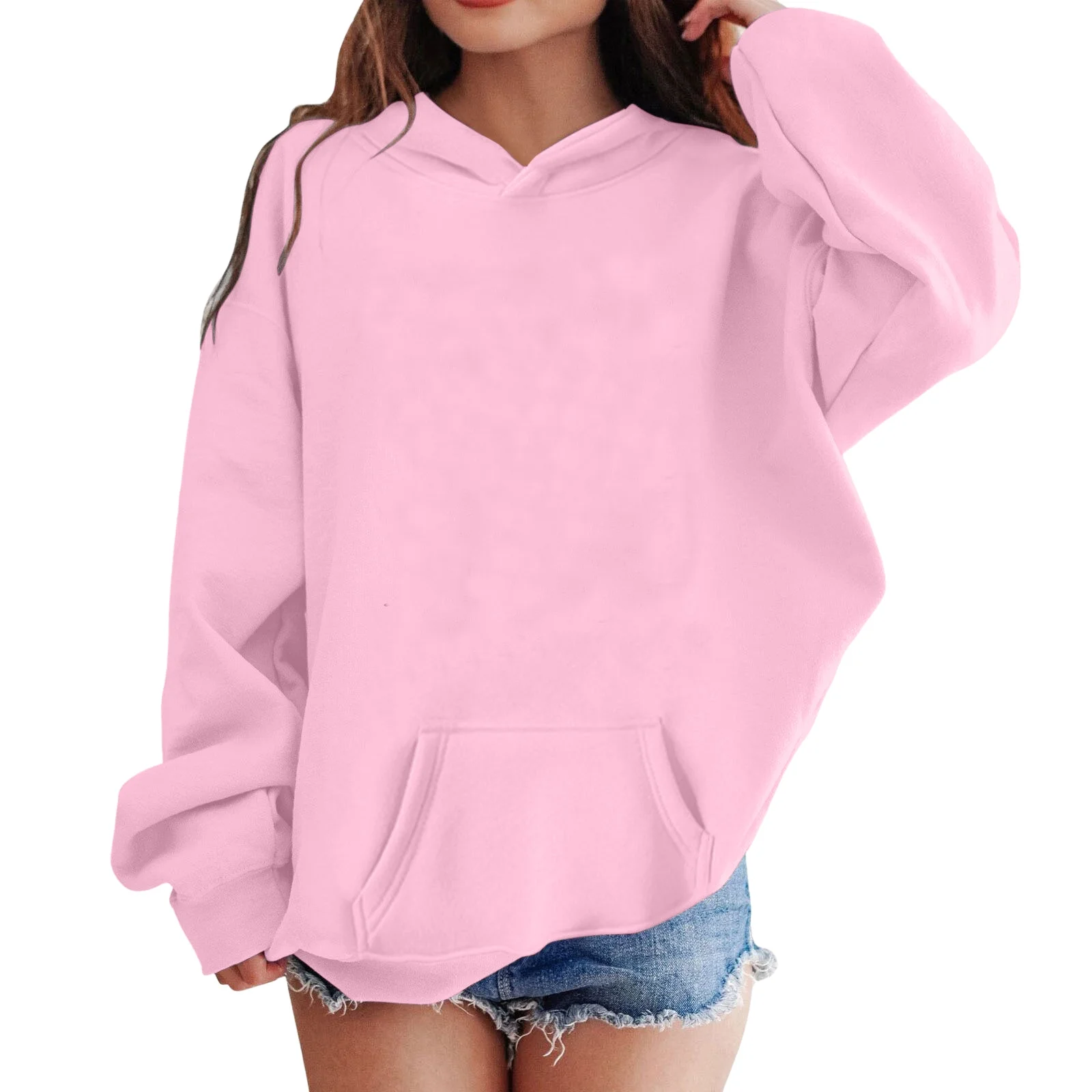 Unbranded Trendy girls' graphic sweatshirt Girls Hooded Pullover Long Sleeve Patchwork Sweatshirt Warm Soft Comfortable Blouse tops for toddler Kids Outerwear Pink 5-6 Years