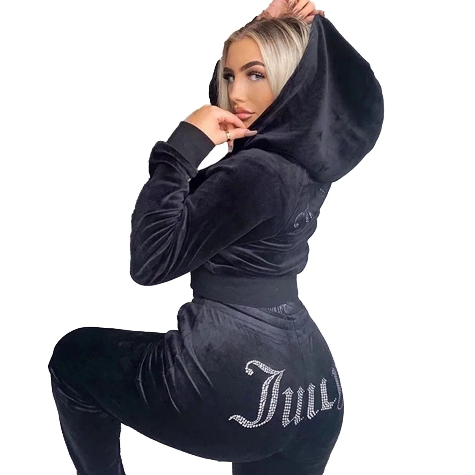 Women's Hoodie Outfits Velour Tracksuit For Velvet Jogging Workout Sets Fashion