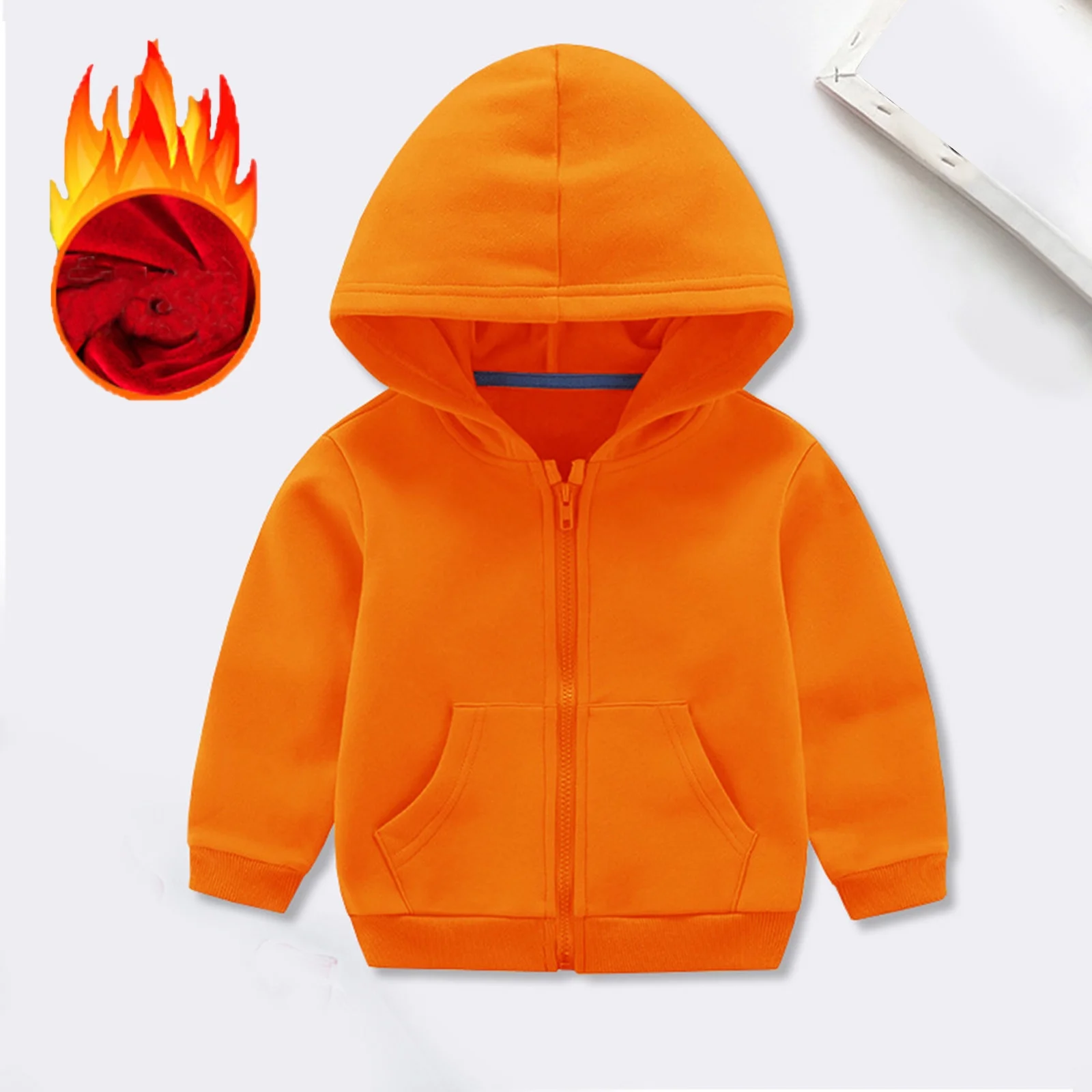 Toddler Boy Jackets Toddler Kids Girls Boys Drawstring Pullover Hooded Tops Loose Long Sleeve Blouse Soild with Pocket Sweatshirt Coat Cute Clothes for Teen Girls (Orange,90 12-18 Months)