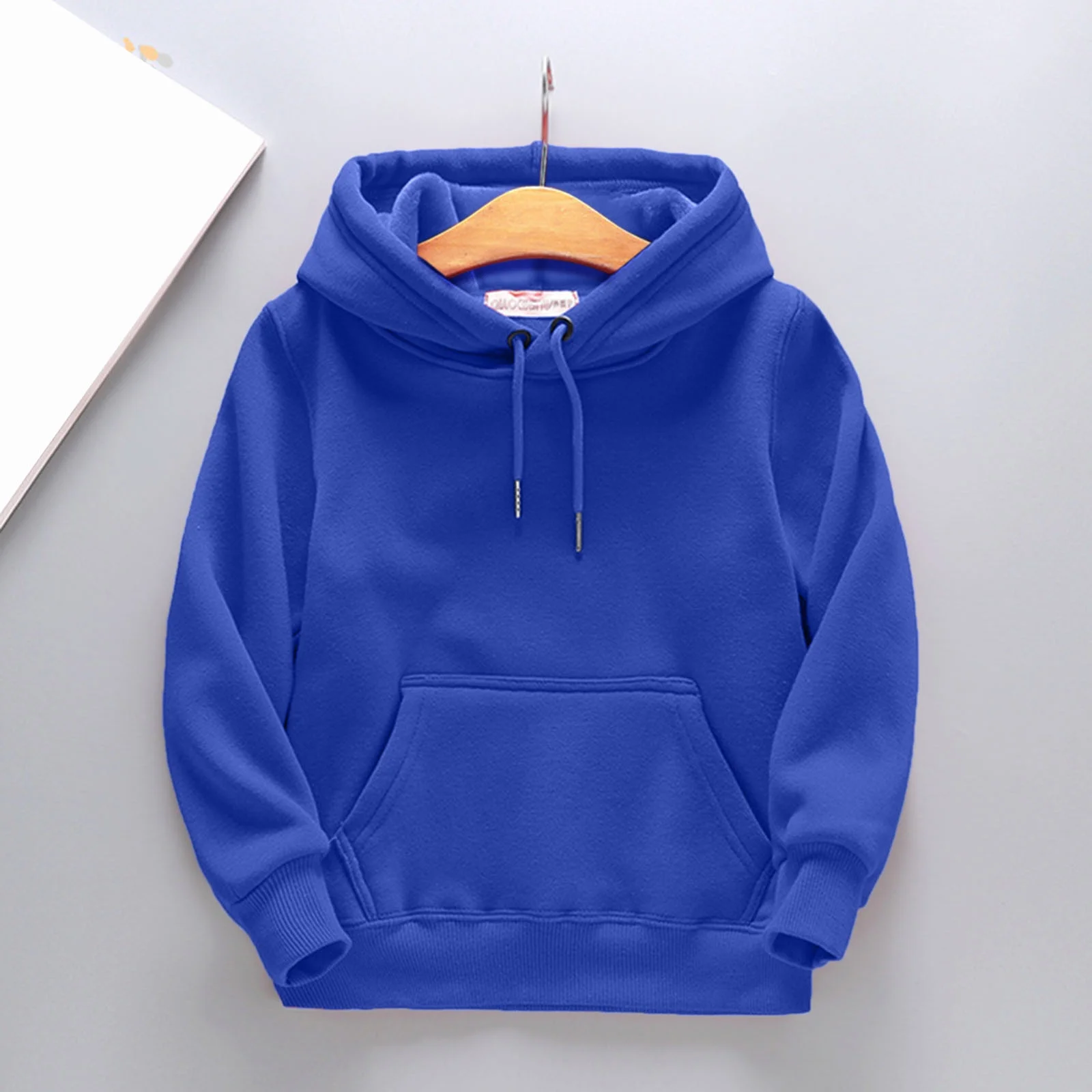Boys Hoodies Winter Drawstring Hooded Soild Color Print Girls Sweatshirts Kids Pullover with Pockets(110 3-4 Years,Blue)