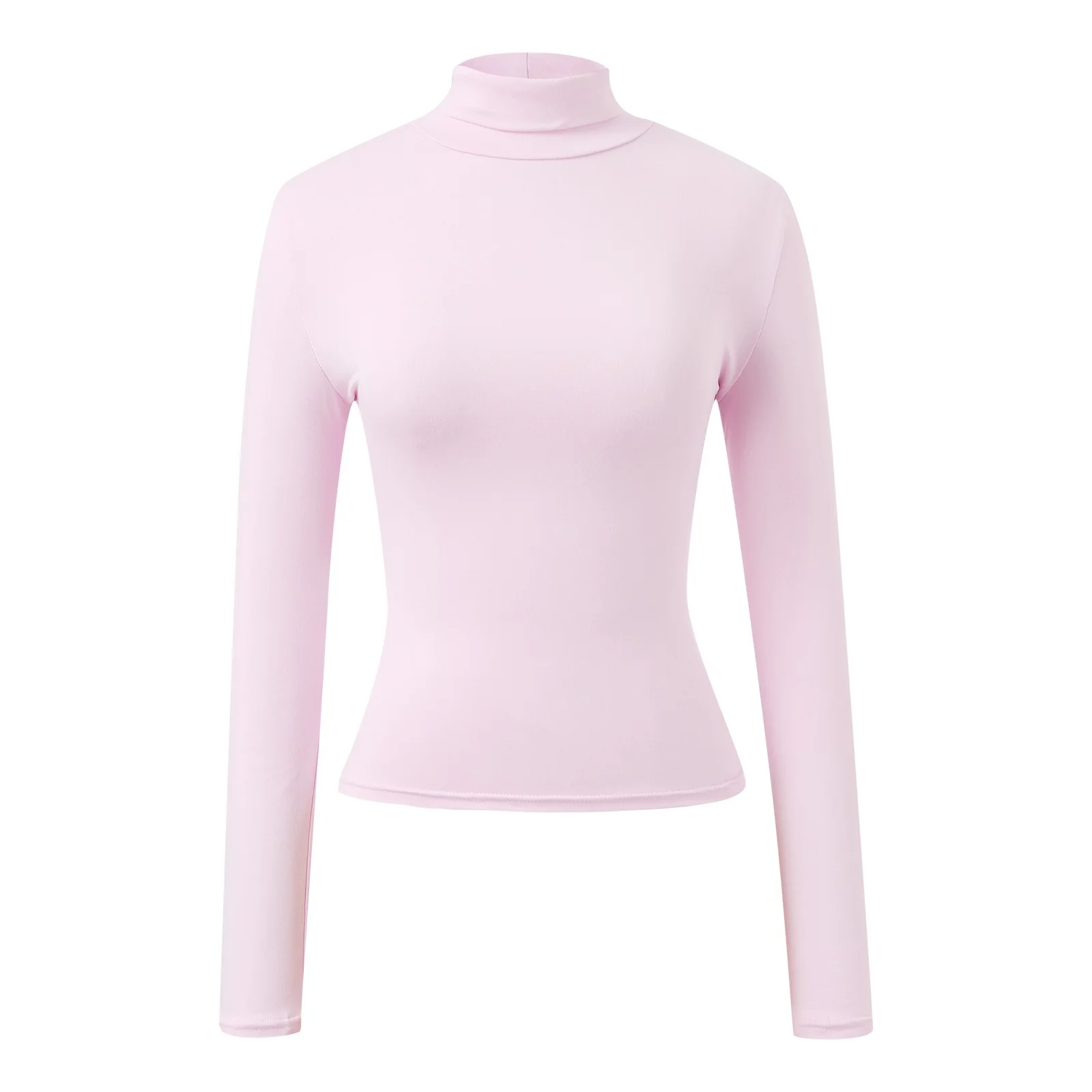 Long Sleeve Shirts for Women V Neck Womens Long Sleeve Turtleneck Crop Tops Basic Slim Fitted Going Out T Shirts Winter Clothes Z0B-Pink, S