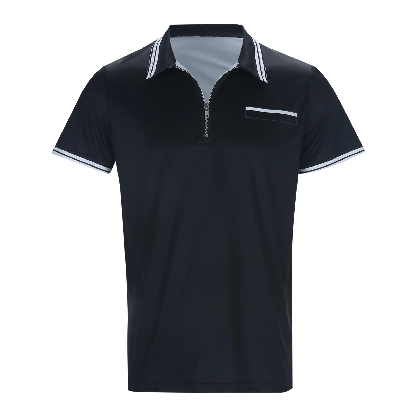 Mens Plus Size Tshirts Zipper Turn Down Collar Short Sleeved T Shirt Solid Color Polo Shirts Sports Dailywear T-Shirt