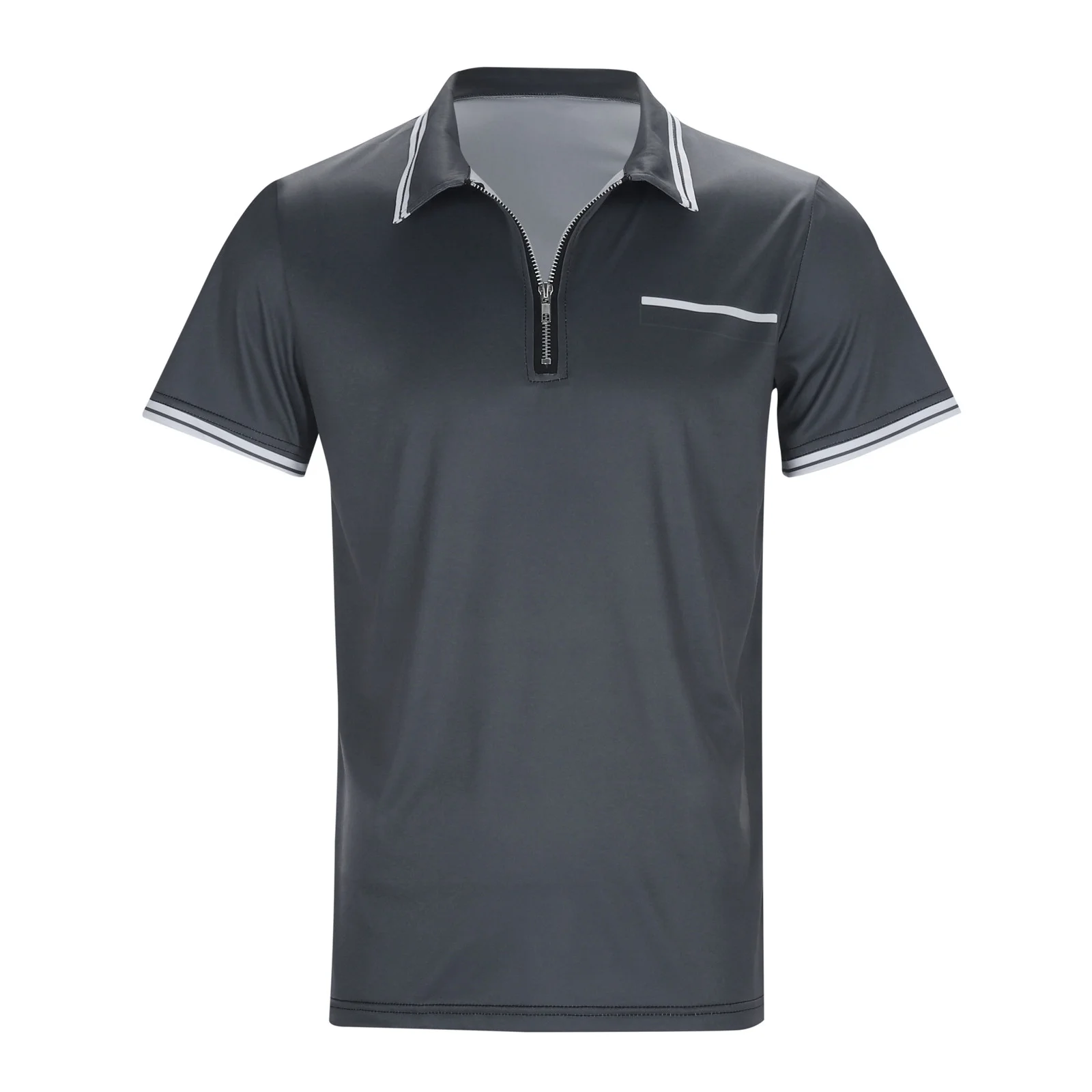 Plus Size Tshirts For Men Zipper Turn Down Collar Short Sleeved T Shirt Solid Color Polo Shirts Spring Summer Tee Shirt Tops