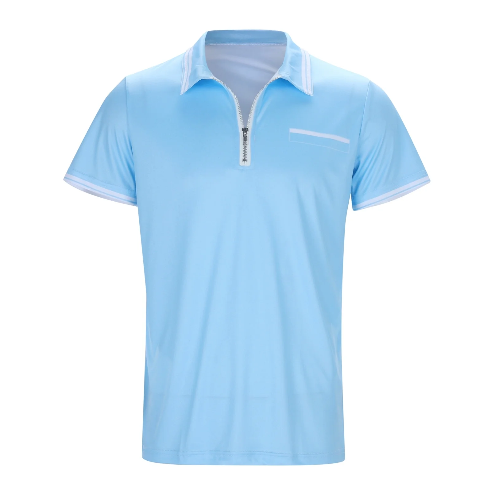 Men's Plus Size Tee Shirts Zipper Turn Down Collar Short Sleeved T Shirt Solid Color Polo Shirts Sports Dailywear T-Shirt