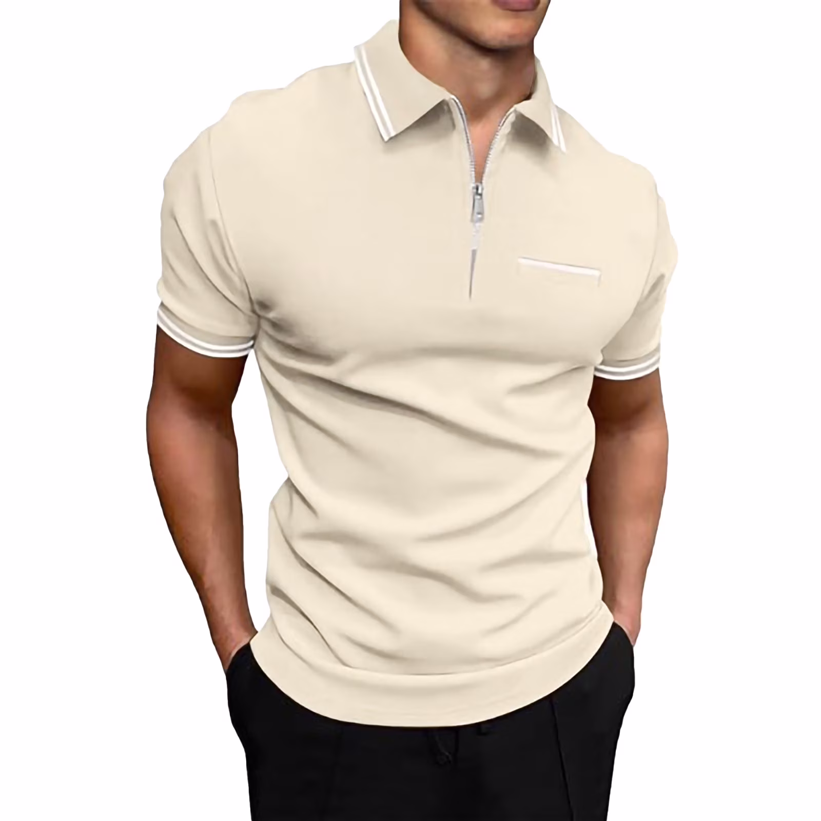 Men's Plus Size T-Shirts Zipper Turn Down Collar Short Sleeved T Shirt Solid Color Polo Shirts Sports Dailywear T-Shirt