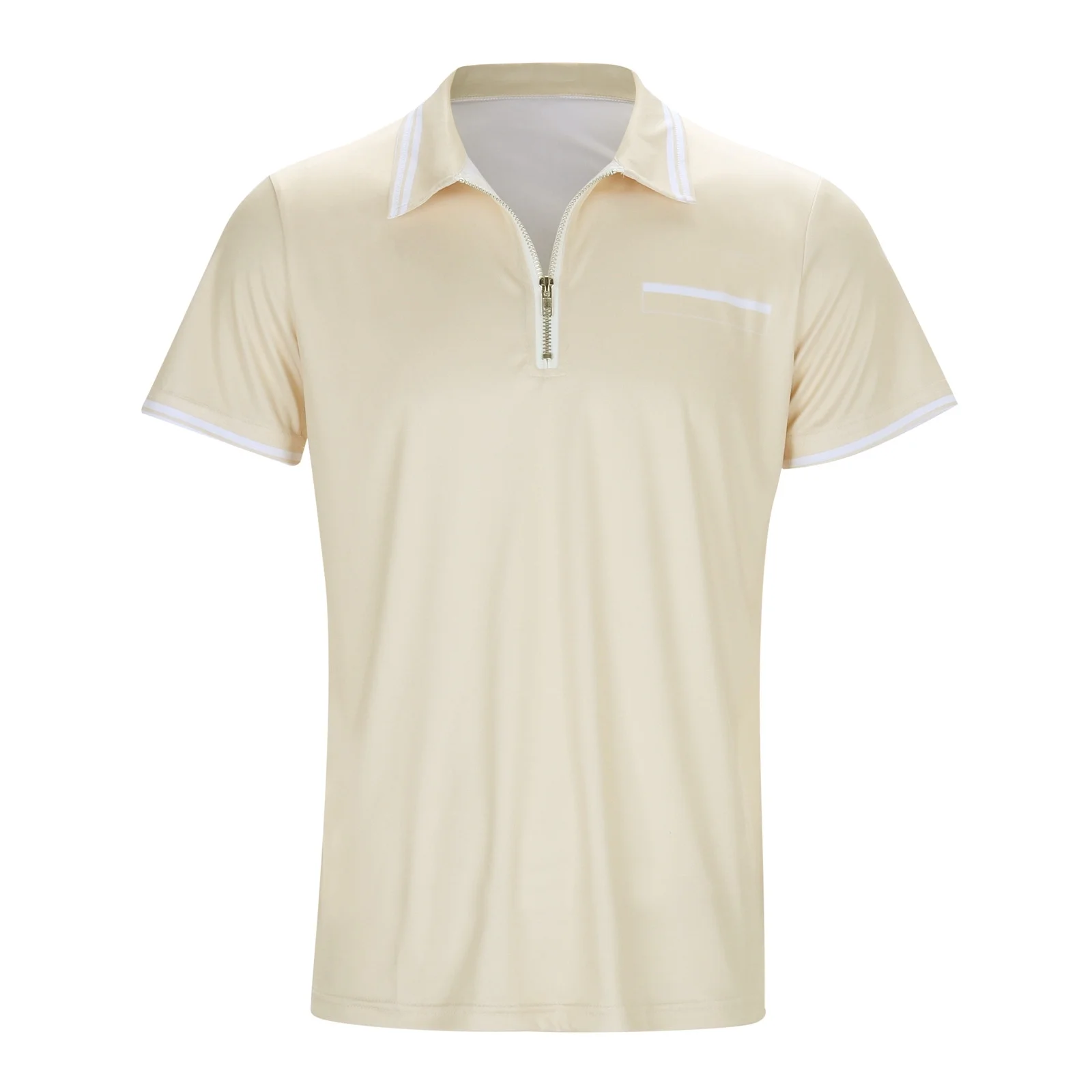 Men's Plus Size T-Shirts Zipper Turn Down Collar Short Sleeved T Shirt Solid Color Polo Shirts Sports Dailywear T-Shirt