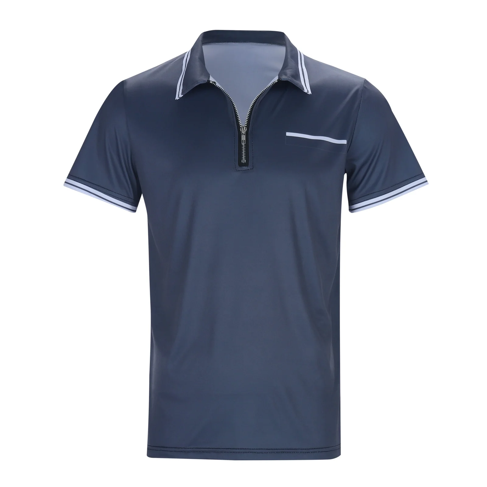 T-Shirts For Men Zipper Turn Down Collar Short Sleeved T Shirt Solid Color Polo Shirts Sports Dailywear T-Shirt