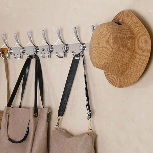 WEBI Coat Rack Wall Mounted long,8 Tri Hooks for Hanging,30 inch Hook Rack,Hook Rail,Coat Hanger Wall Mount for Clothes,Jacket,Hats,Towel,Black