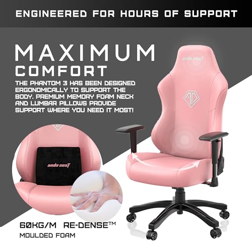 Anda Seat Phantom 3 Fabric Gaming Chairs for Adults - Large Wide Seat Gaming Chair with Lumbar Support, Comfortable Premium Video Gaming Seats with Headrest - Grey Gaming Chair with Cushion