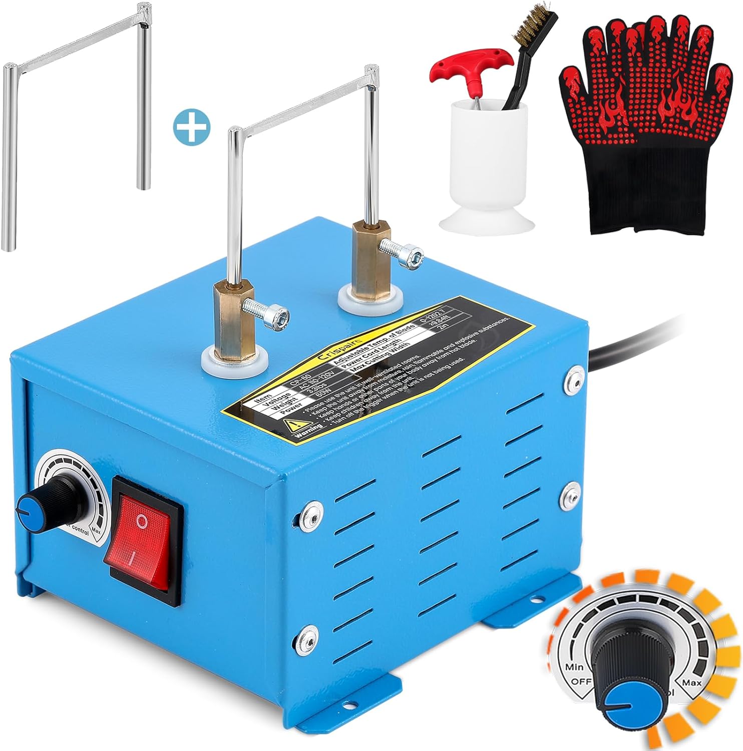 Electric Rope Cutter 60W with Temperature Adjustable 0-1202℉ Hot Knife Thermal Blade for Nylon Webbing Braid Fabric Belting Ribbon-Bench Mount Cutting Tool Kit (Two Blades Equipped) 110V