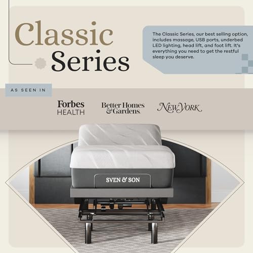 Sven & Son Classic Adjustable Bed Base Frame + 14 inch Hybrid Spring Matt Medium Soft, Head and Foot Lift, Massage, Under-Bed Lights, USB, Memory Positions, Zero Gravity, Wireless Remote - Full