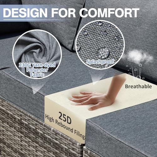 6 Pieces Patio Furniture Sets w/Cushions and Coffee Table, All Weather Wicker Outdoor Patio Conversation Sets w/Comfy Armrest,Patio Sectional Sofa Sets for Garden,Poolside,Backyard,Brown