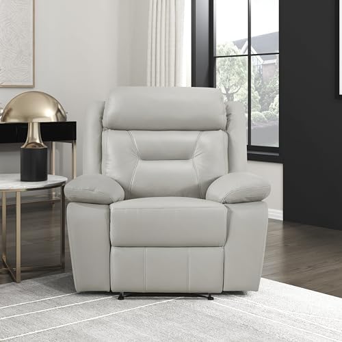 Lexicon Recliner Chair Leather Recliner with Pillow Top Armrests, Home Theater Seating, Wall Hugger Recliners Manual Recliner Chair for Living Room/Office/Apartment, Light Grey