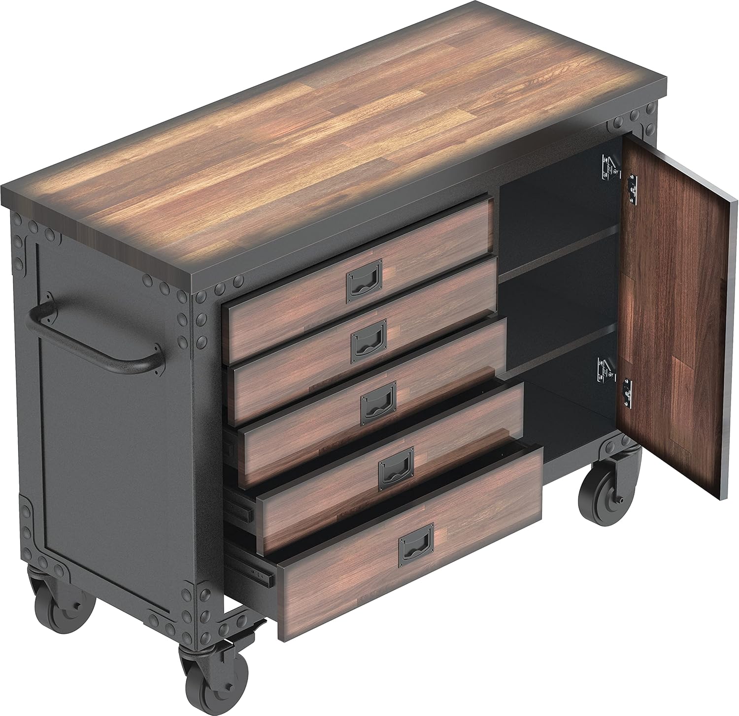 Duramax 48 in. 5-Drawers Garage Rolling Tool Chest with Dark Solid Wood Top