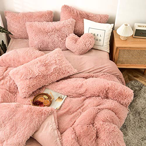 MorroMorn 5 PCS Shaggy Duvet Cover Bedding Set - Fluffy Comforter Cover Long Faux Fur Luxury Ultra Soft Cozy (Grey, Full/Queen)