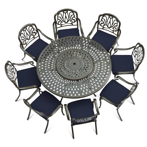 VIVIJASON 9-Piece Outdoor Furniture Dining Set, Rust-Free Cast Aluminum Patio Conversation Set, Include 8 Swivel Dining Chairs & 61