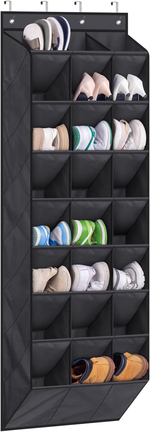 AOODA 24 Pairs Over the Door Shoe Organizer for Closet, Deep Pockets Large Hanging Shoe Rack for Door, 8-Tier Shoe Holder Hanger Shoe Storage Organizer, Black