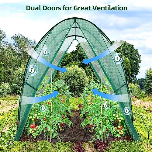 Ohuhu Portable Tunnel Greenhouse Outdoor: Heavy Duty Small Walk in Green House with Mesh Windows, Reinforced Metal Base Durable Plastic PE Cover for Outside, Free Tool to Install, 5.9x5.9x6.6 FT