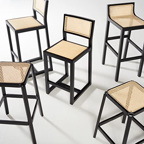 Safavieh Home Collection Saito Black and Natural Low Back Cane 31.5-inch Bar Stool