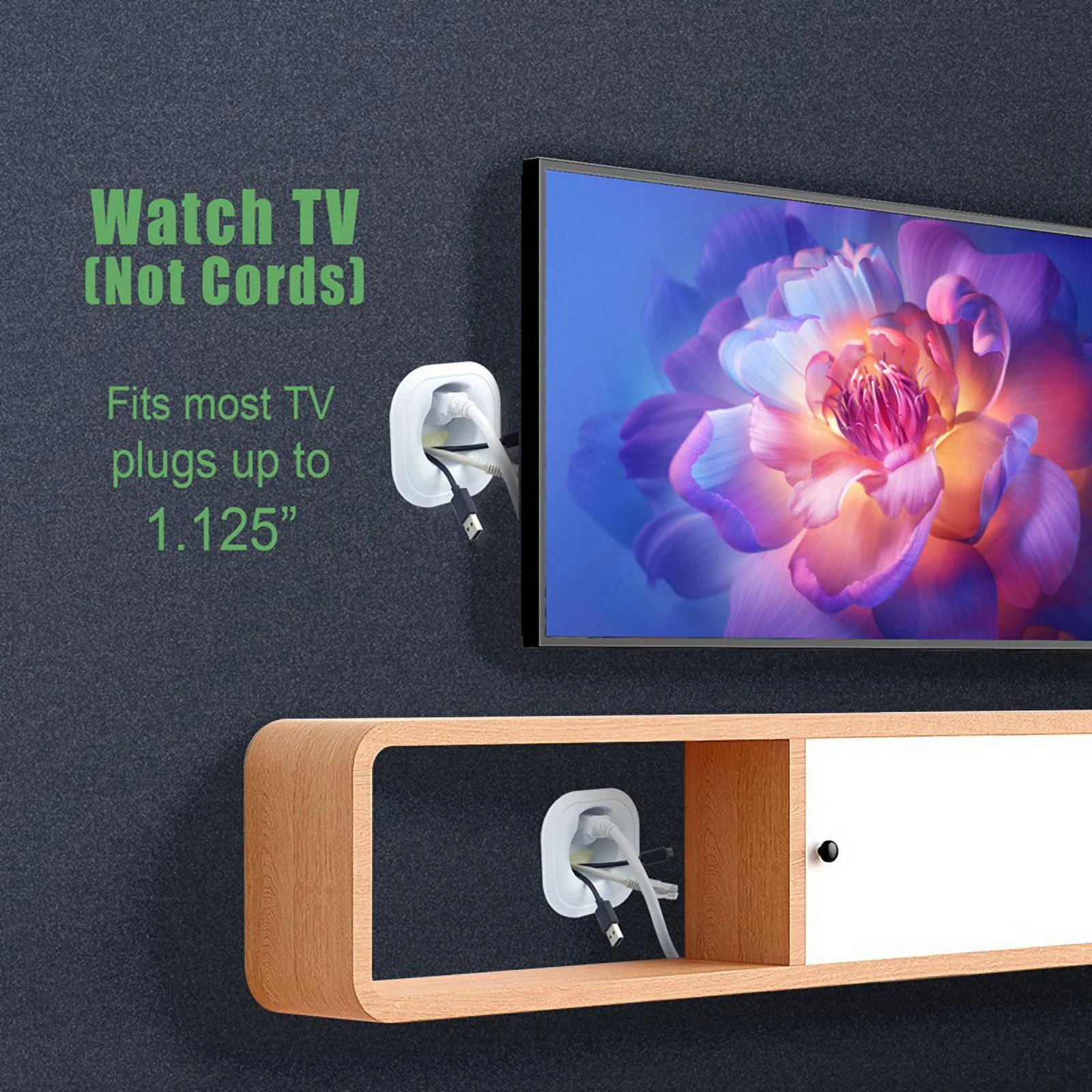 In-Wall Cable Management Kit, Hide TV Wires, Easy Install, White Plastic, Includes Drill Bit