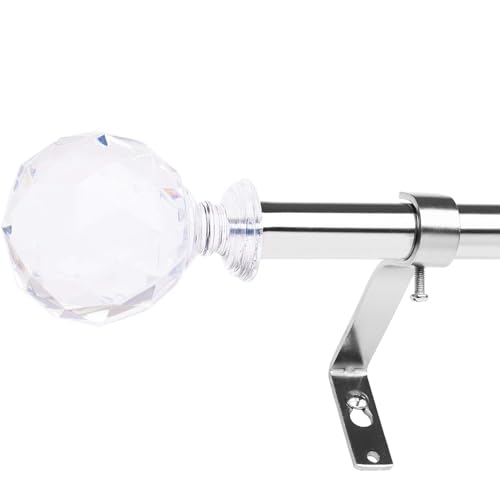 WL.Rocaille Diamond Curtain Rod 3/4 Inch Curtain Rods, Acrylic Finials Single Curtain Rod 48 to 84-Inch Window Curtain Rod (Champagne)