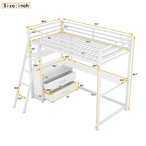 SOFTSEA Kid’s Twin Metal Loft Bed with Desk and Cabinet Loft Bed Twin Size Bed Frames Loft(Black, Twin)