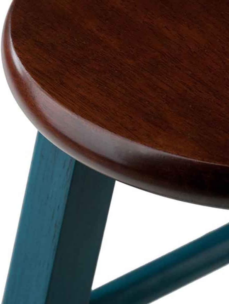 Ivy Counter Stool, Rustic Teal and Walnut - Solid Wood Construction, Sturdy Square Legs, Antique Washed Finish, Smooth Round Seat, Fully Assembled - 24.2