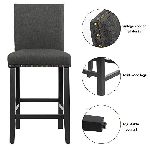 GOTMINSI Nailhead 24 Inches Counter Height Stools Upholstered Bar Stools with Solid Wood Legs, Set of 2 (Beige)