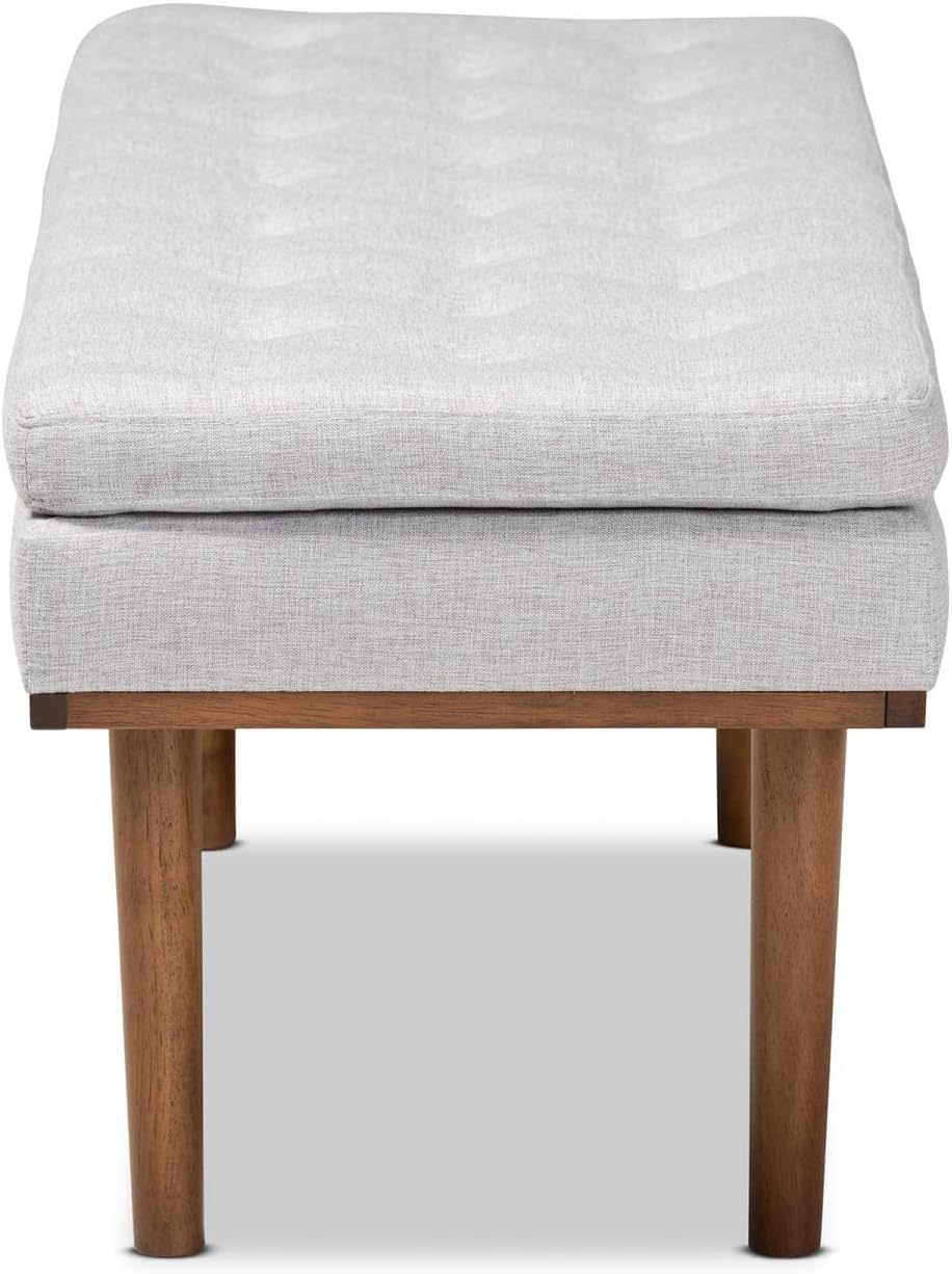 Baxton Studio Rika Mid-Century Modern Greyish Beige Fabric Upholstered Walnut Brown Finished Boomerang Bench