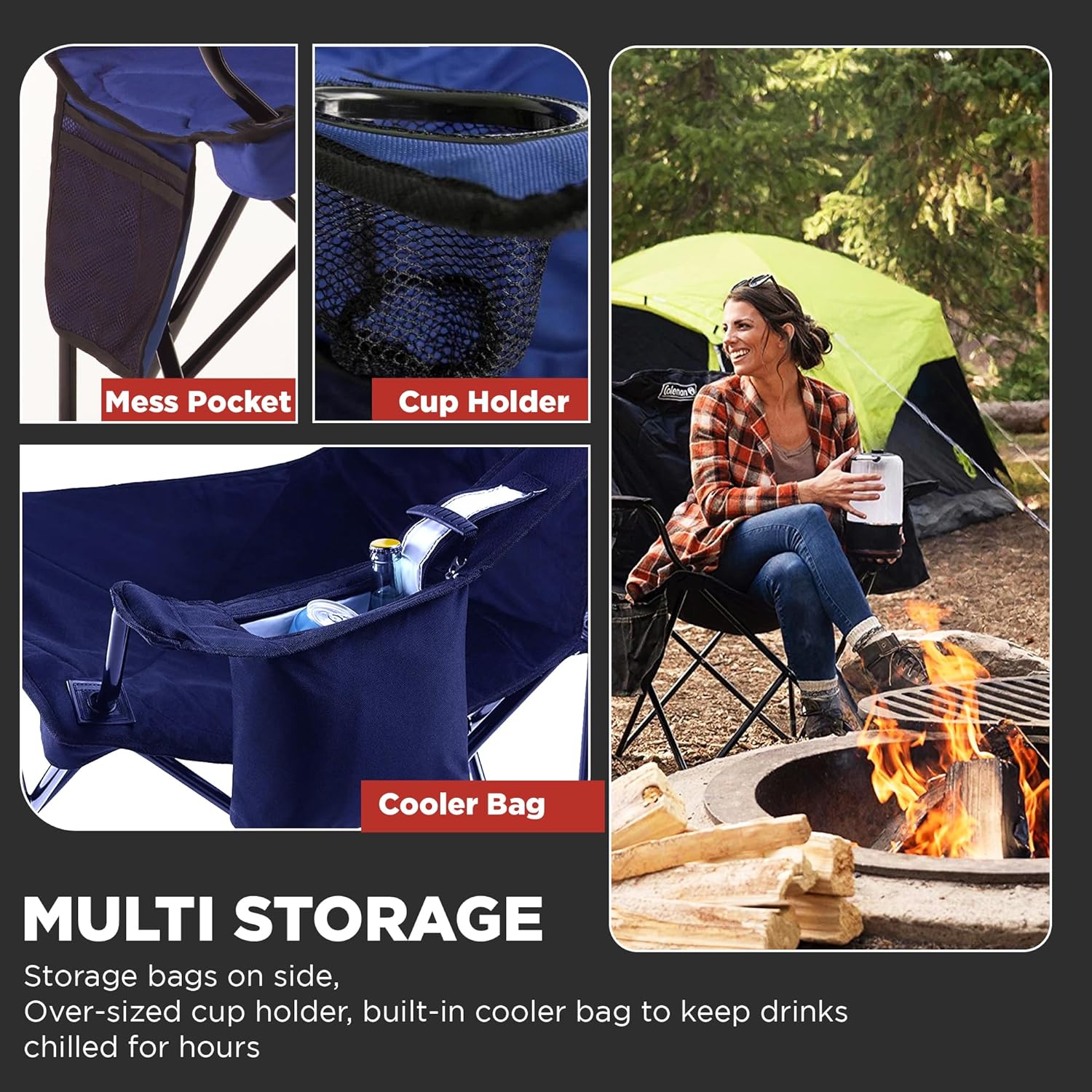 Coleman Rechargeable 800 Lumen Magnetic Light Panel Lantern and Folding Camping Chair with Built-in 4-Can Cooler